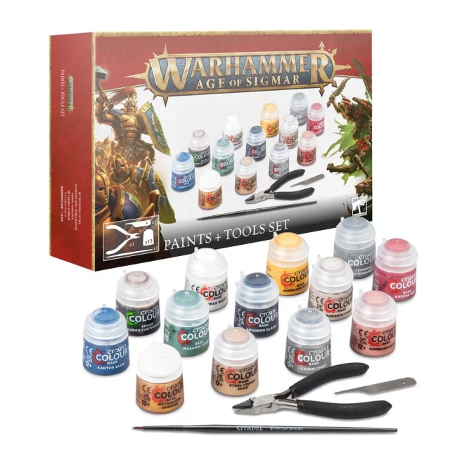 Citadel Age of Sigmar Farben + Werkzeuge (13 Farben, Pinsel, Spachtel, Zange) - Warhammer