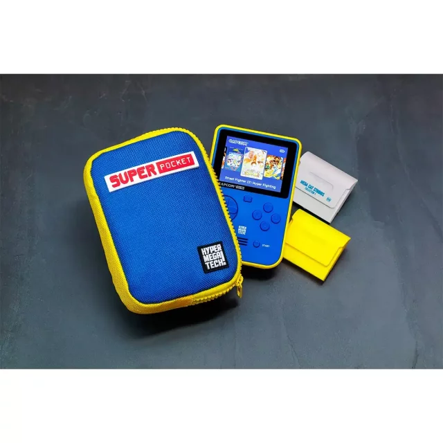 Reiseetui für Super Pocket Retro-Spielkonsole (blau-gelbe Variante) - Verpackungen