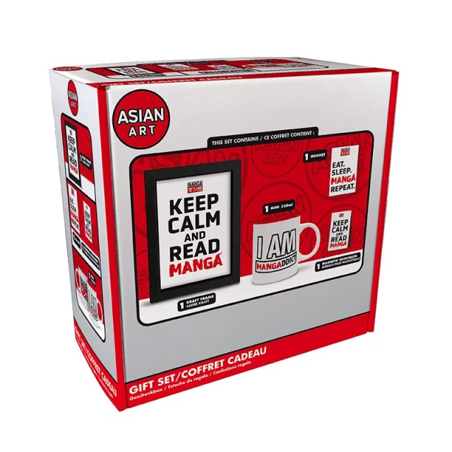 Geschenkset Asian Art - Keep Calm and Read Manga (gerahmtes Poster, Tasse, Magnet, magnetisches Lesezeichen) - Magnete