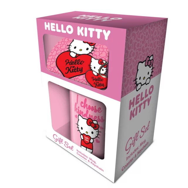 Geschenkset Hello Kitty - My Heart (Tasse, Schlüsselanhänger, Untersetzer)
