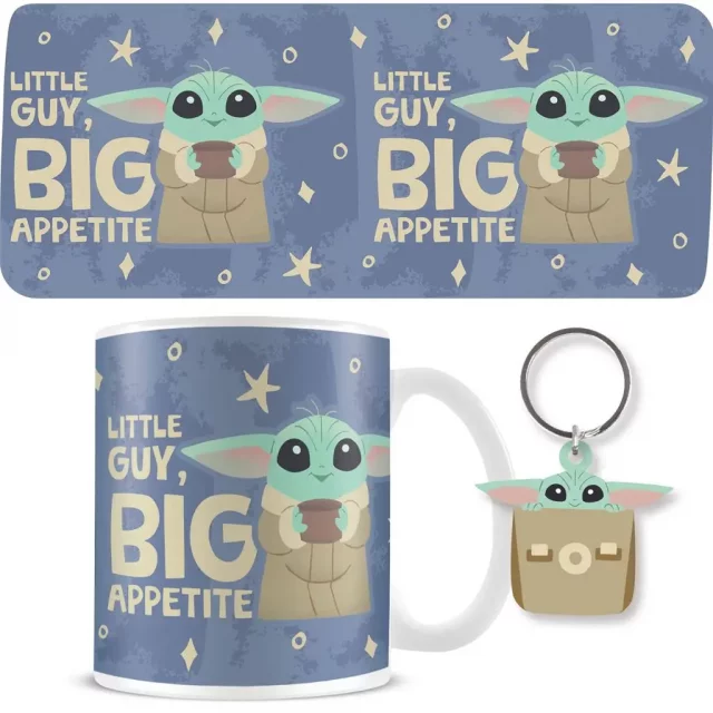 Geschenkset Star Wars: The Mandalorian - Little Guy, Big Appetite (Tasse, Schlüsselanhänger) - Socken