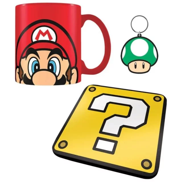 Geschenkset Super Mario - Mario (Tasse, Untersetzer, Schlüsselanhänger) - Untertassen