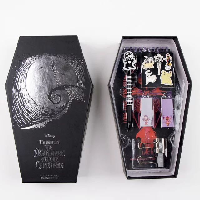 Geschenkset The Nightmare Before Christmas- Schulbedarf (Kugelschreiber, Aufkleber, Notizbuch, Büroklammern) - Schlüsselanhänger