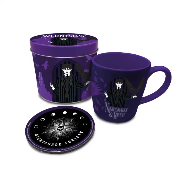 Geschenkset Wednesday - Nightshades & Ravens (Tasse, Untersetzer, Blechdose) - The Addams Family