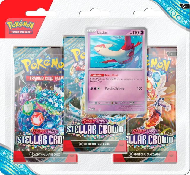 Kartenspiel Pokémon TCG: Scarlet & Violet - Stellar Crown 3-Pack Blister booster (Latias) (ENGLISCHE VERSION) - TCG Sammelkartenspiel