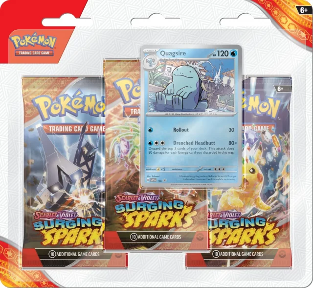 Kartenspiel Pokémon TCG: Scarlet & Violet - Surging Sparks 3-Pack Blister Booster (Quagsire) (ENGLISCHE VERSION) - TCG Sammelkartenspiel