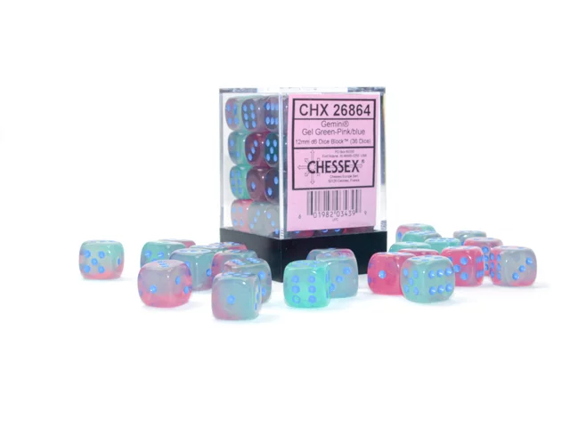 Würfel Gemini - Gel Green-Pink/blue (36 Stk.)