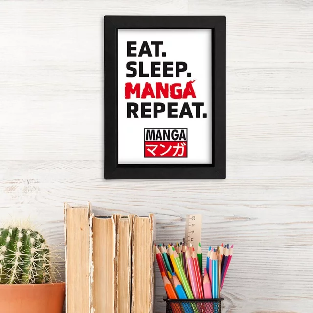 Gerahmtes Poster Asian Art - Eat. Sleep. Manga. Repeat. - Made in Japan