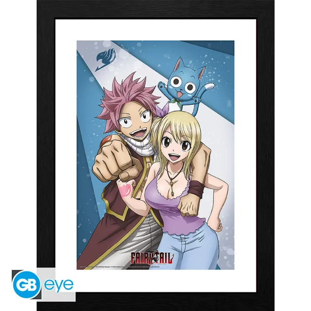 Gerahmtes Poster Fairy Tail - Natsu, Lucy & Happy - Anime