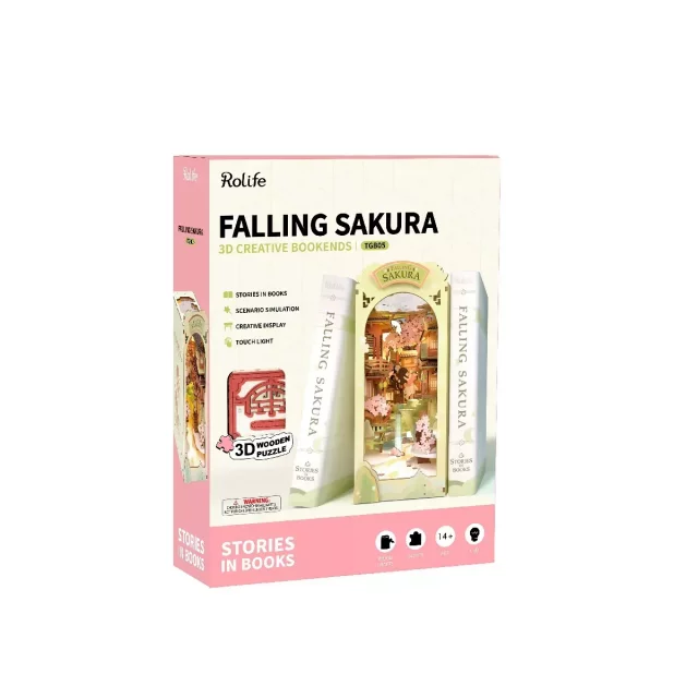 Stavebnice - Buchstütze Falling Sakura (aus Holz) - Lesezeichen
