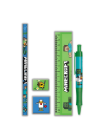 Geschenkset Minecraft - Schulsachen (Lineal, Bleistift, Kugelschreiber, Radiergummi, Bleistiftspitzer)
