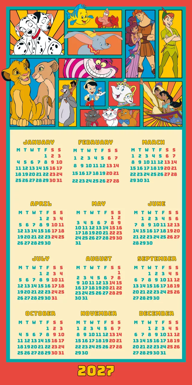 Kalender Disney Classics - Family Organiser 2027 (+ Sticker) - Disney-Märchen