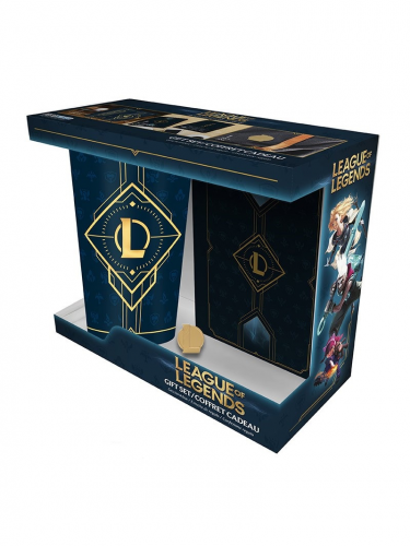 Geschenkset League of Legends - Hextech Logo (Glas, Pin und kleines Notizbuch)