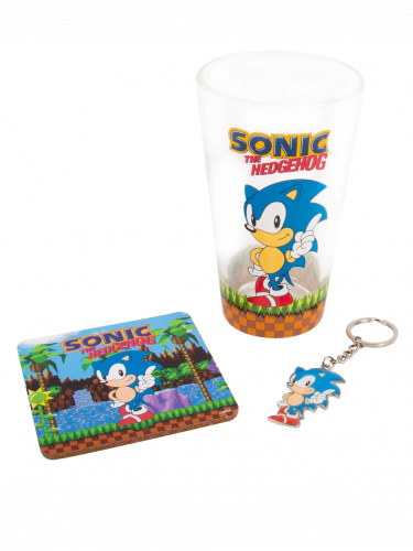 Geschenk-Set Sonic - Glas, Untersetzer, Schlüsselanhänger